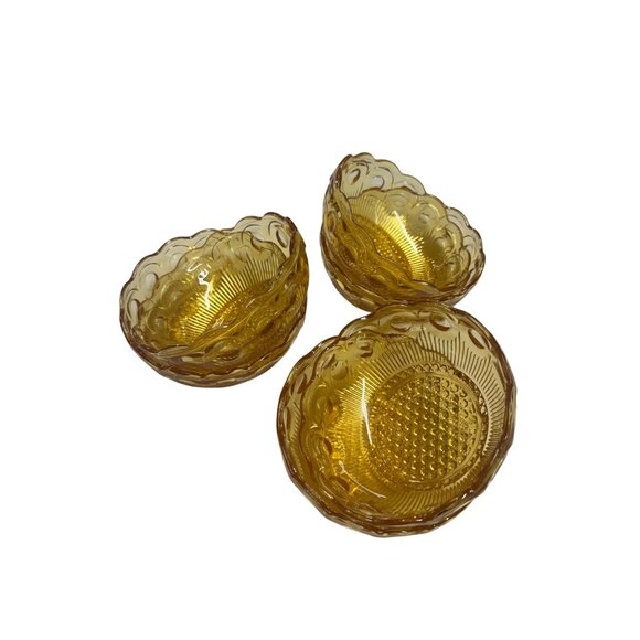 Bartlett Collins Manhattan Set Of 6 Vintage Amber Glass Bowls With Circle & Dot - Picture 4 of 4